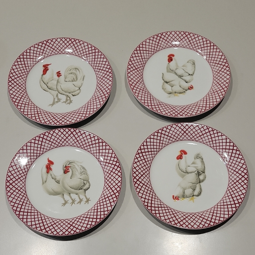 Basic Porcelana Rooster & Hen Salad Plates (4)